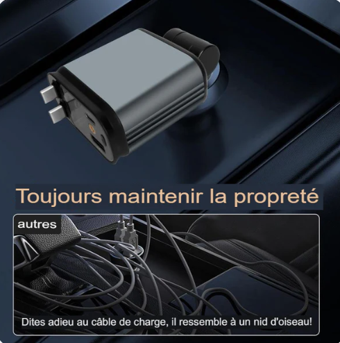 🚗 Chargeur de Voiture 4 en 1 avec Projecteur LED