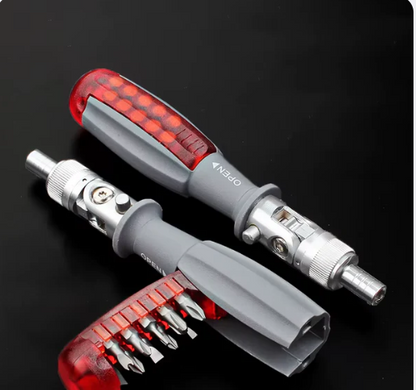 Tournevis à Cliquet Portable Magnétique 🔧 – Ensemble 10-en-1 Compact avec Embouts Multiples, Résistant à l’Usure