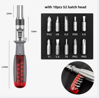 Tournevis à Cliquet Portable Magnétique 🔧 – Ensemble 10-en-1 Compact avec Embouts Multiples, Résistant à l’Usure