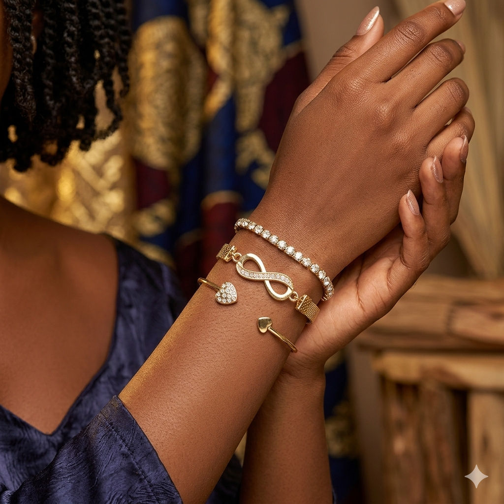 💖 Ensemble de 3 Bracelets en Cristal Vintage avec Strass Cœur