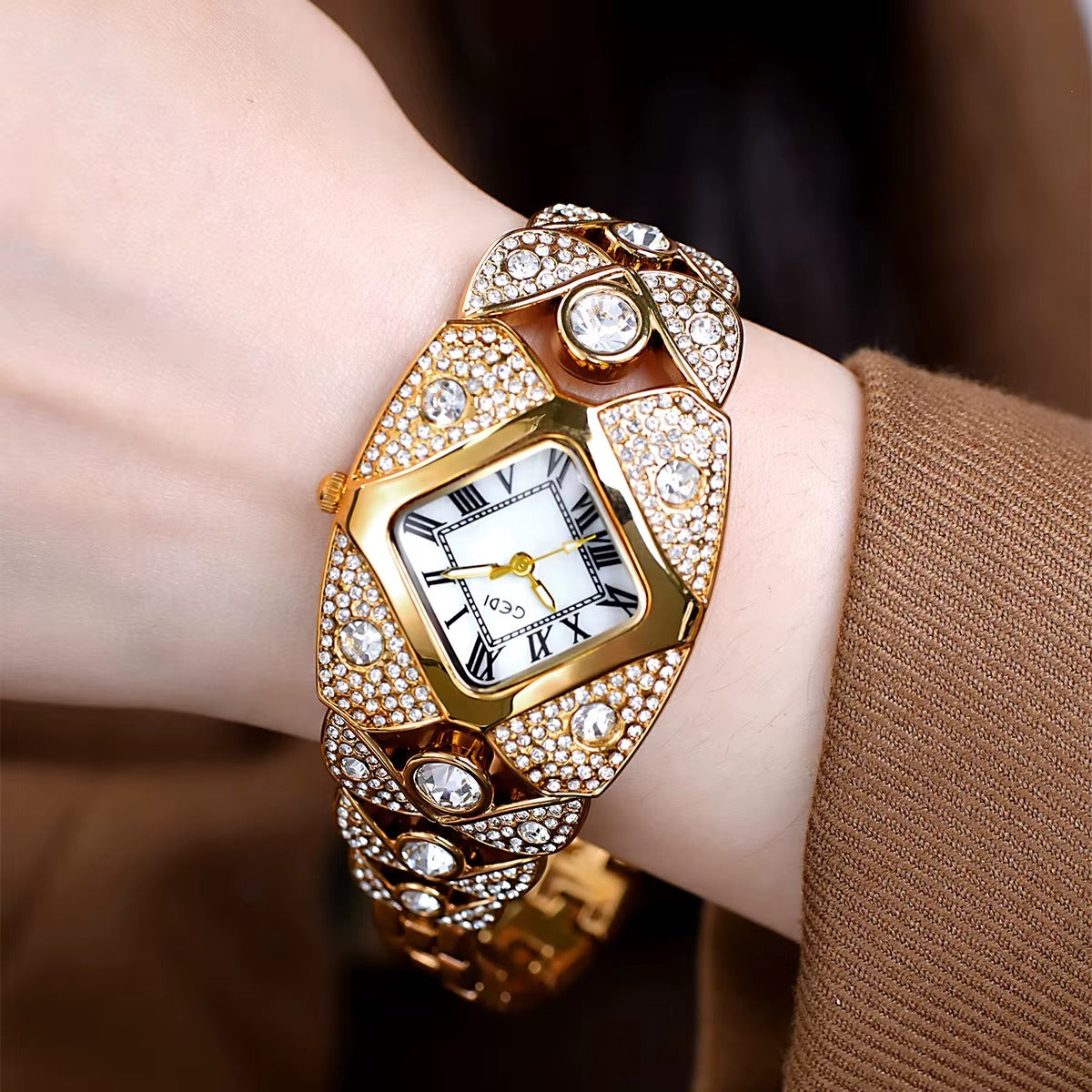 ⌚60% de réduction🔥Montre-bracelet rétro à quartz avec strass scintillants